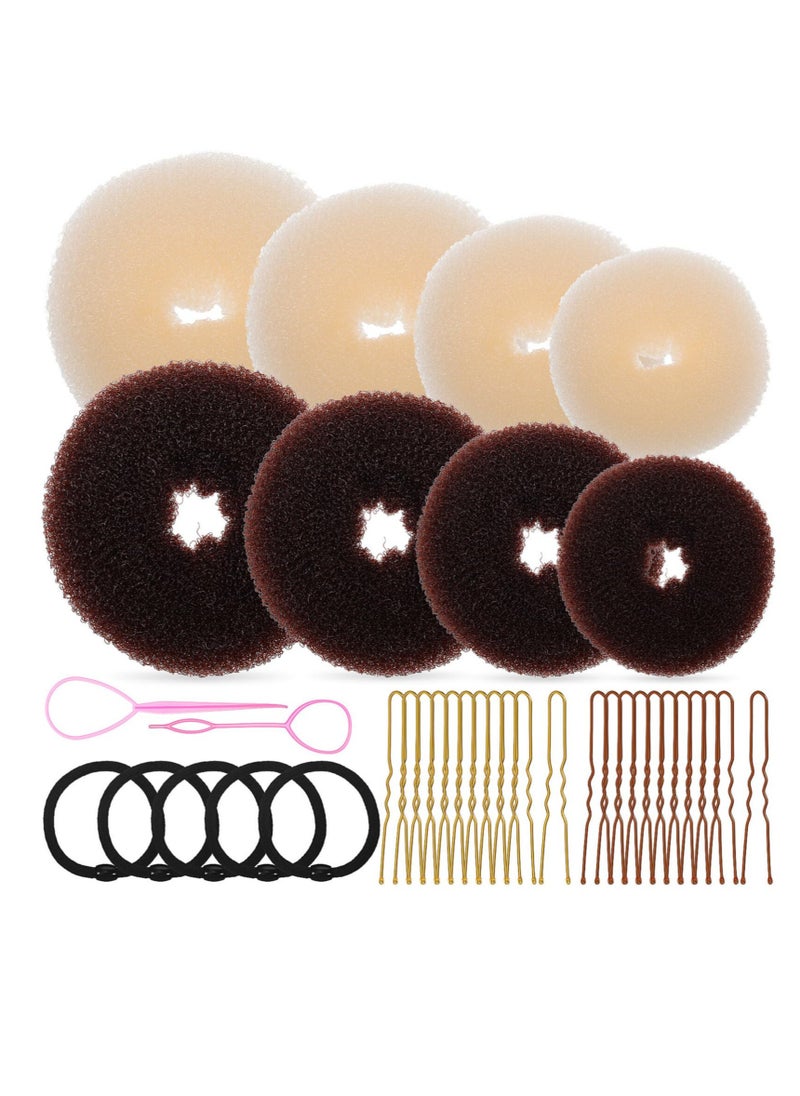 Excefore Hair Bun Maker Set, 8pcs Donut Bun Maker, Hair Donut Bun Maker Set, With 40pcs U Shaped Hair Bobby Pins, 5pcs Black Hair Ties 2pcs Pink Hair Tail Tools  - Image 1