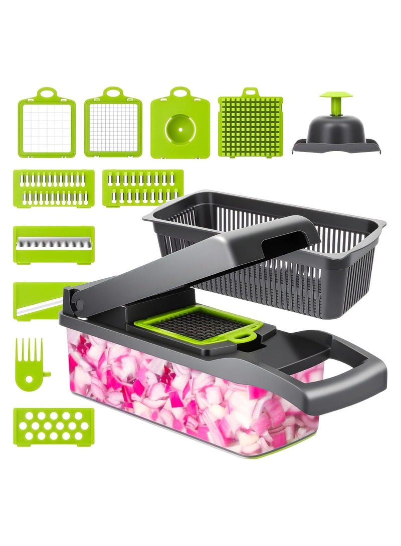مارك ستور مفرمة خضراوات مع حاوية - قطاعة طعام متعددة الاستخدامات 12 في 1، ومفرمة بصل، ومقطعة ماندولين، ومبشرة، ومفرمة حلزونية، و8 شفرات من الفولاذ المقاوم للصدأ - ملحقات المطبخ - Image 1