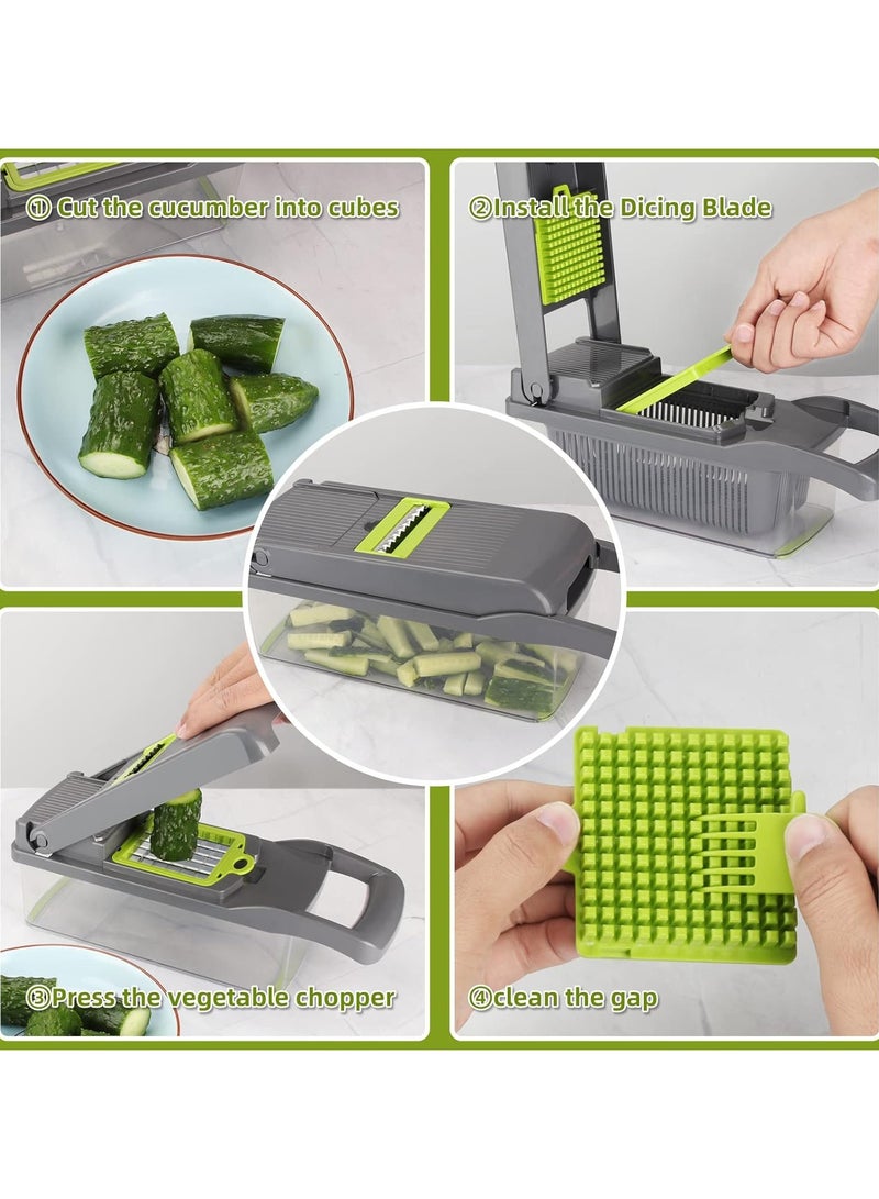 مارك ستور مفرمة خضراوات مع حاوية - قطاعة طعام متعددة الاستخدامات 12 في 1، ومفرمة بصل، ومقطعة ماندولين، ومبشرة، ومفرمة حلزونية، و8 شفرات من الفولاذ المقاوم للصدأ - ملحقات المطبخ - Image 2