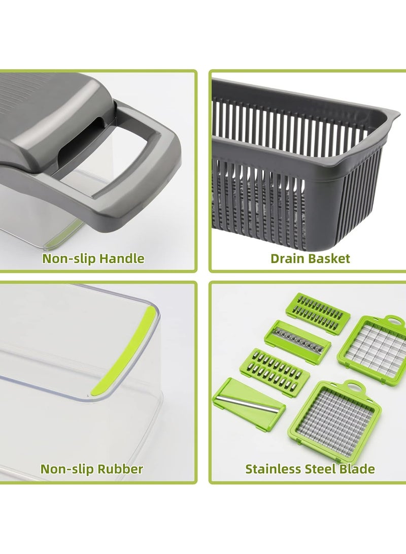 مارك ستور مفرمة خضراوات مع حاوية - قطاعة طعام متعددة الاستخدامات 12 في 1، ومفرمة بصل، ومقطعة ماندولين، ومبشرة، ومفرمة حلزونية، و8 شفرات من الفولاذ المقاوم للصدأ - ملحقات المطبخ - Image 4