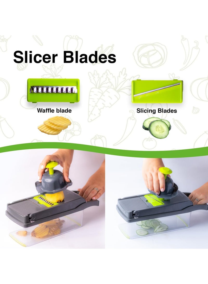 مارك ستور مفرمة خضراوات مع حاوية - قطاعة طعام متعددة الاستخدامات 12 في 1، ومفرمة بصل، ومقطعة ماندولين، ومبشرة، ومفرمة حلزونية، و8 شفرات من الفولاذ المقاوم للصدأ - ملحقات المطبخ - Image 5