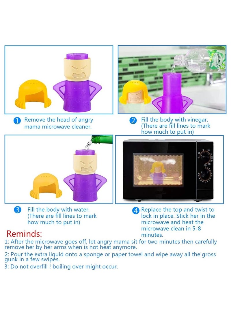 AROAQ Microwave Cleaner, Angry Mama Microwave Cleaner Microwave Oven Steam Cleaner Easily Clean in Minutes Cleans Add Vinegar and Water for Home or Office with English Manual (Purpel) - Image 3