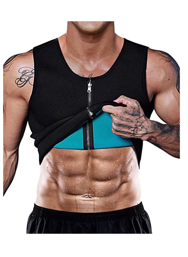 SYOSI Sauna Heat Trapping Vest for Men Weight Loss Sauna Suit Sauna Shirt Workout Tank, Sweat Vest Zipper Sauna Jacket Sauna Body Shaper Short Sleeve Waist Trainer for Weight Loss  - Image 1