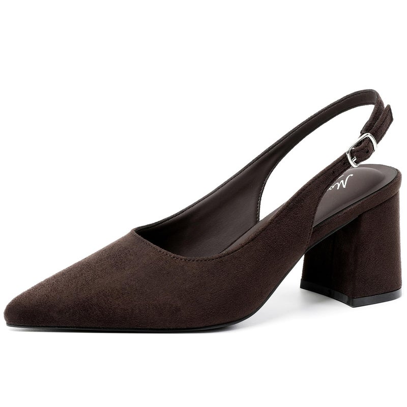 Mostrin Dark Brown Suede Block Slingback Heels for Women Pointed Closed Toe Chunky Heels Office Work Shoes Women's Pumps for Business Casual - Image 1