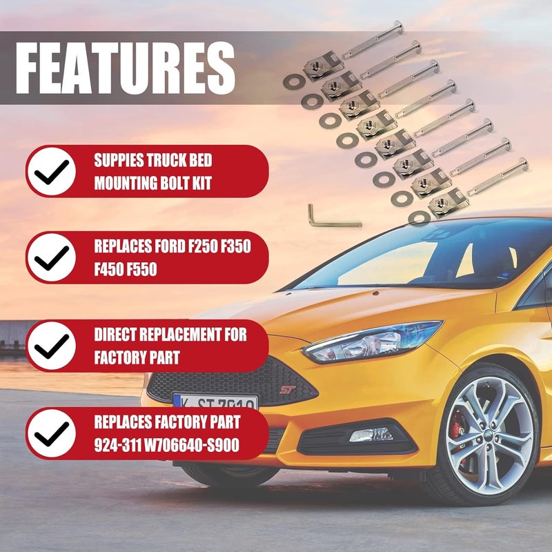 FEXON Truck Bed Mounting Hardware Kit for Ford Super Duty (1999-2016) - Set of 8 Bolts, Washers, Captured Nuts - Image 2