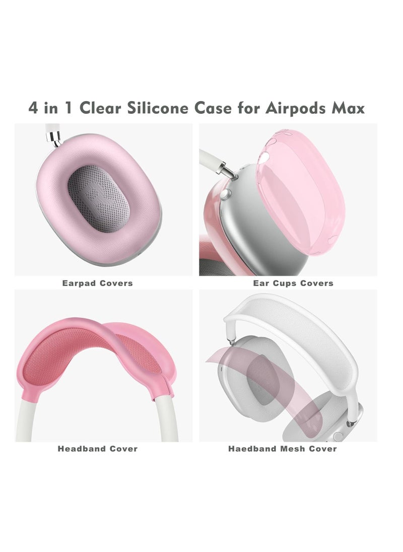 Anmi - 4 in-1 Clear Silicone Case Cover for AirPods Max Clear Pink - Image 1
