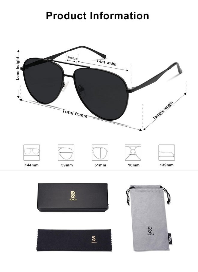 Sojos Retro Oversized Aviator Polarized Sunglasses For Women Men Classic Large Metal Sun Glasses Sj1207A Black/Grey Lens  - Image 5