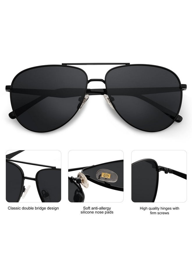 Sojos Retro Oversized Aviator Polarized Sunglasses For Women Men Classic Large Metal Sun Glasses Sj1207A Black/Grey Lens  - Image 4