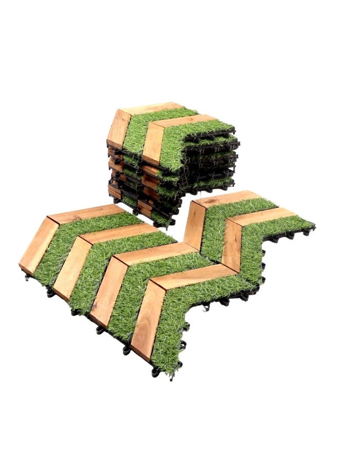 Family Ship Artificial grass wooden flooring, 12 pieces, triangular shape, multi-colored - Image 1