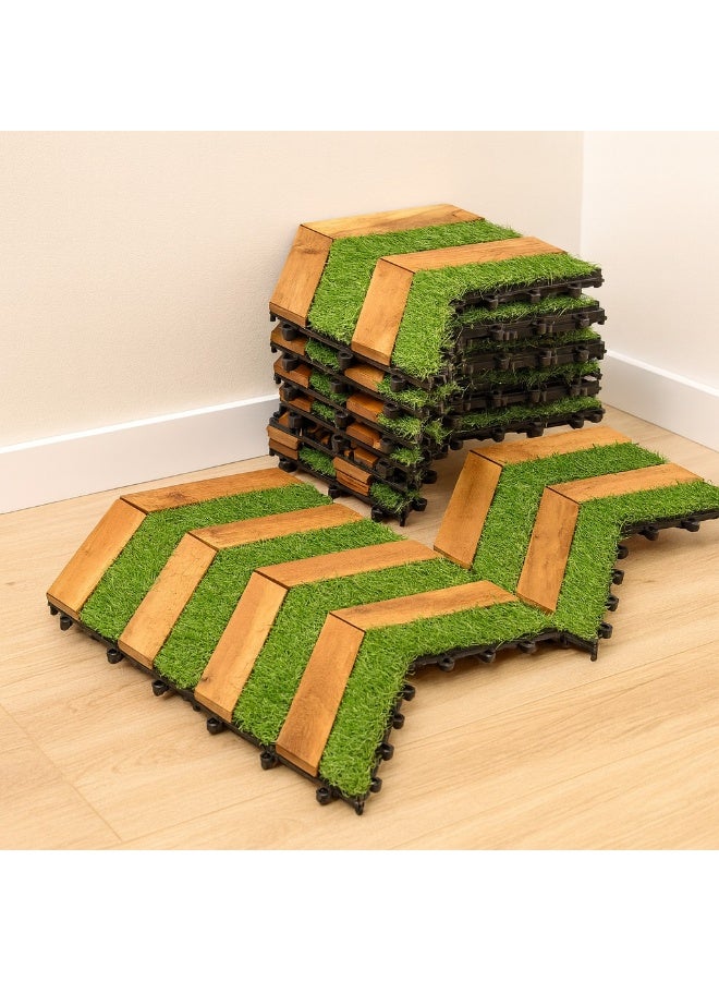 Family Ship Artificial grass wooden flooring, 12 pieces, triangular shape, multi-colored - Image 4