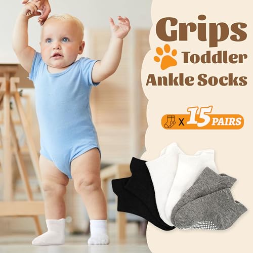 HYCLES 15 Pairs Toddler Socks, Kids Grip Socks for 1-3T Non Slip Ankle Sock for Baby Boys Girls - Image 2