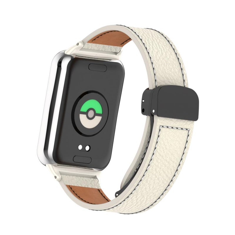 إيروريكس لساعة شاومي الذكية 9 برو / ريدمي واتش 5، سوار ساعة جلدي مغناطيسي أسود اللون من الليتشي (أبيض) - Image 5