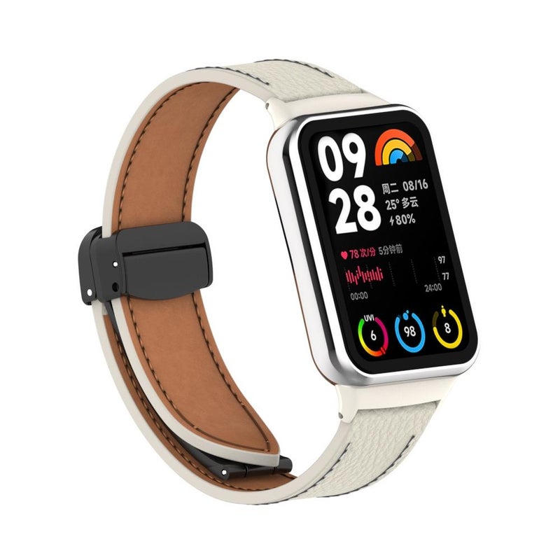 إيروريكس لساعة شاومي الذكية 9 برو / ريدمي واتش 5، سوار ساعة جلدي مغناطيسي أسود اللون من الليتشي (أبيض) - Image 2