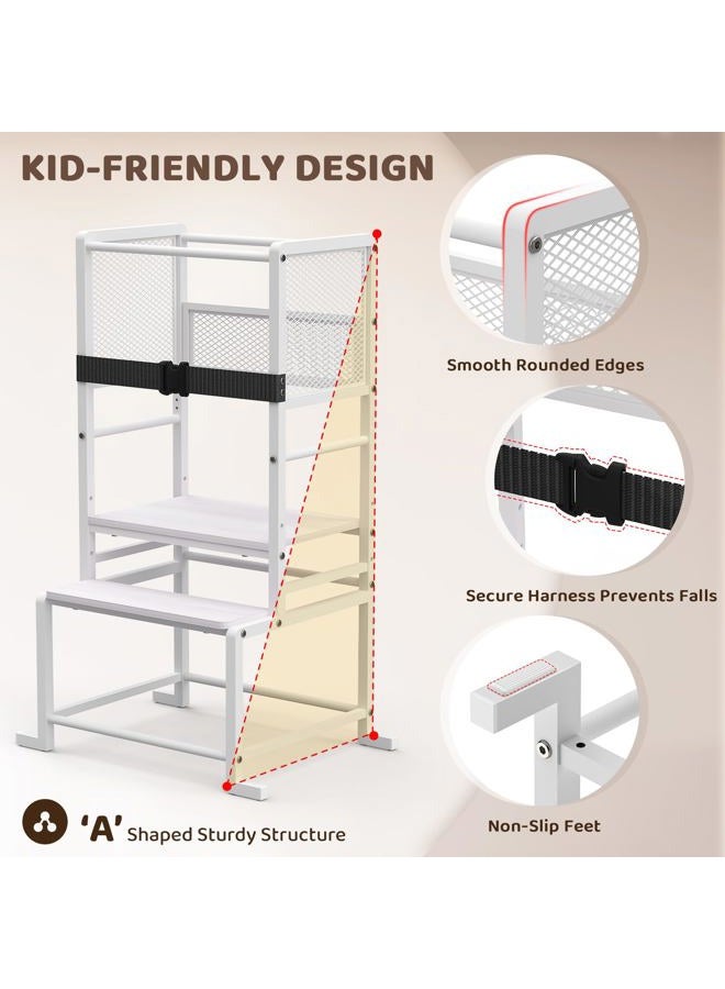 NomNest Toddler Kitchen Step Stool Adjustable Height Learning Standing Tower with Safety Feet, Steel Wood Kitchen Stool Helper for Kids, 1-3 Year Old Boy Girl Gifts - Image 3