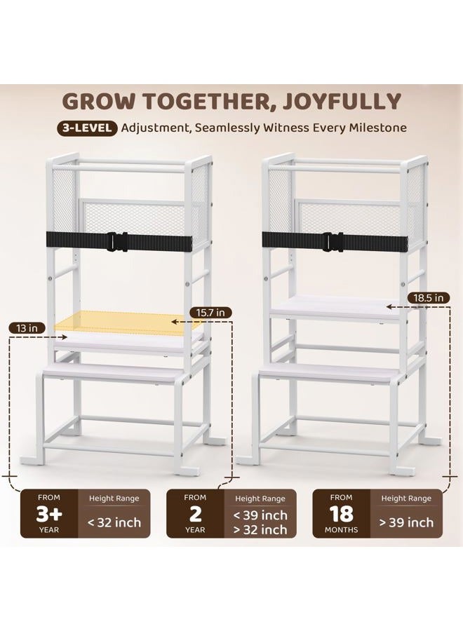 NomNest Toddler Kitchen Step Stool Adjustable Height Learning Standing Tower with Safety Feet, Steel Wood Kitchen Stool Helper for Kids, 1-3 Year Old Boy Girl Gifts - Image 2
