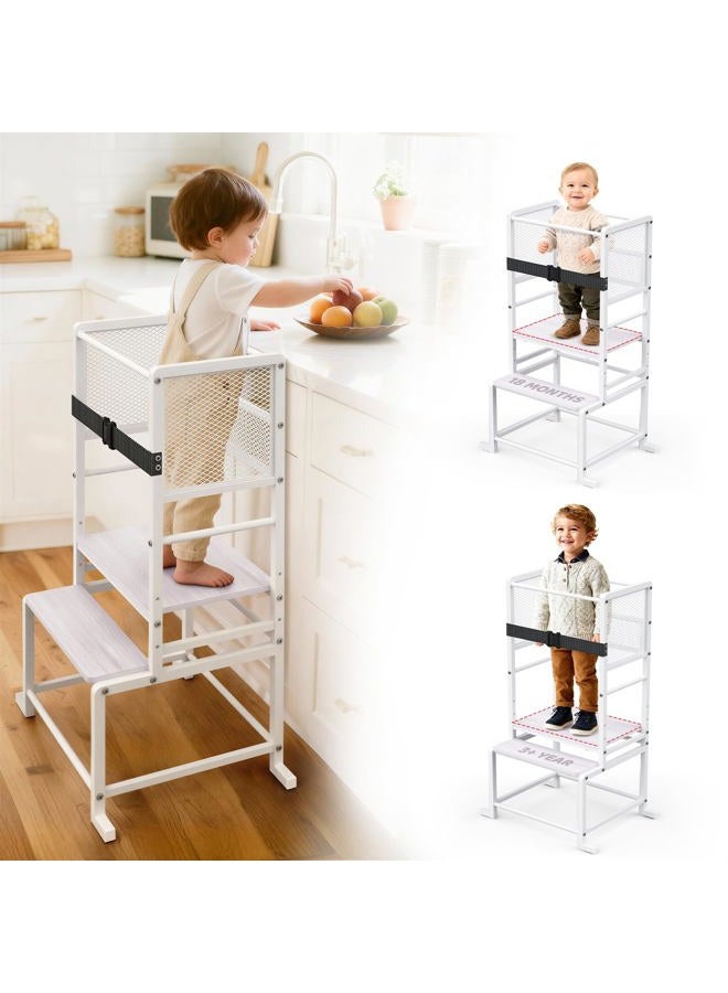 NomNest Toddler Kitchen Step Stool Adjustable Height Learning Standing Tower with Safety Feet, Steel Wood Kitchen Stool Helper for Kids, 1-3 Year Old Boy Girl Gifts - Image 1