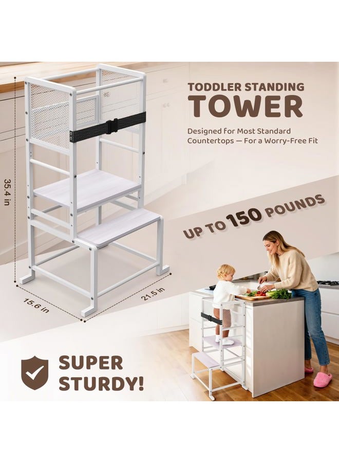 NomNest Toddler Kitchen Step Stool Adjustable Height Learning Standing Tower with Safety Feet, Steel Wood Kitchen Stool Helper for Kids, 1-3 Year Old Boy Girl Gifts - Image 5