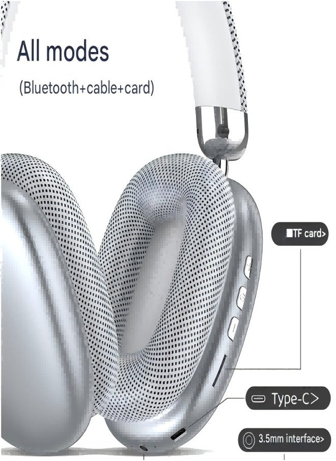 MHD Bluetooth Wireless Headset Over-Ear Headphone - Silver  - Image 4