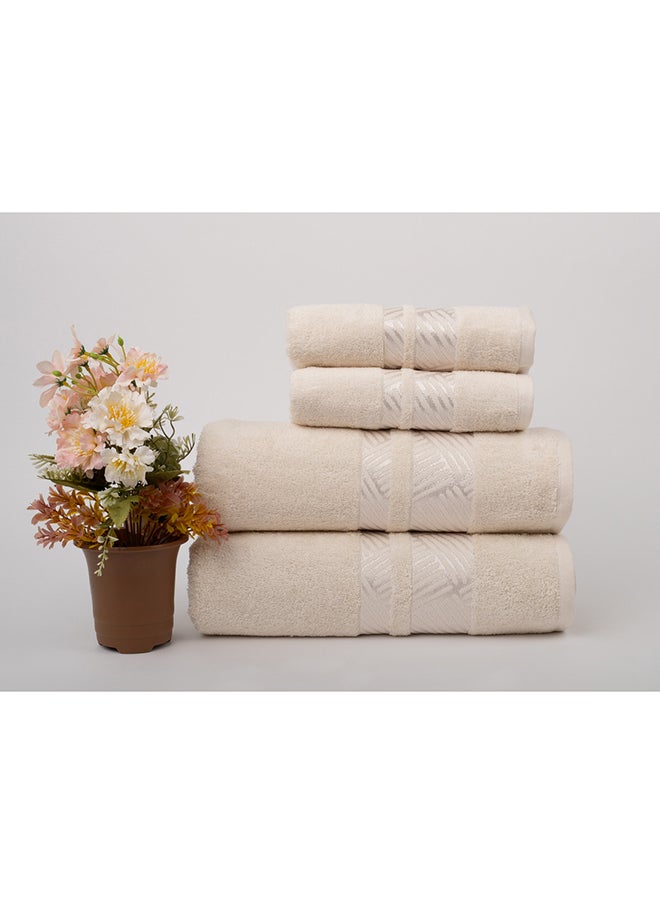White Rose طقم مناشف حمام 4 قطع - تتبع - 500 جرام لكل متر مربع - 100% قطن تيري - حافة جاكار - 2 منشفة حمام 70X140 سم و 2 منشفة يد 50X90 سم - لمسة فاخرة - فائقة الامتصاص - كريمي  - Image 1