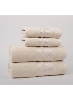 Towel 4 Piece Bathroom  Set - TRACK - 500 GSM - 100% Cotton Terry - Jacquard Border- 2 Bath  70X140 cm & 2 Hand  50x90 cm- Luxury Touch - Extra Absorbent- Cream - pzsku/Z55AA68A816581ECD2986Z/45/_/1718005501/253e707b-d268-4d27-ba07-26c3db00d46f