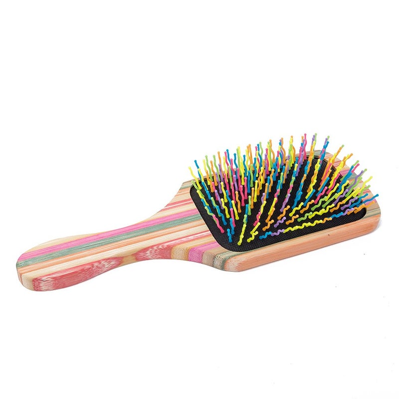 WIN SUN Natural Bamboo Paddle Hair Brush, Black and Multicolor, Hair Brush for Women, Girls and Kids, Detangling Brush for All Hair Types, 9.6in*6.1in*1.8in, 125g - Image 2