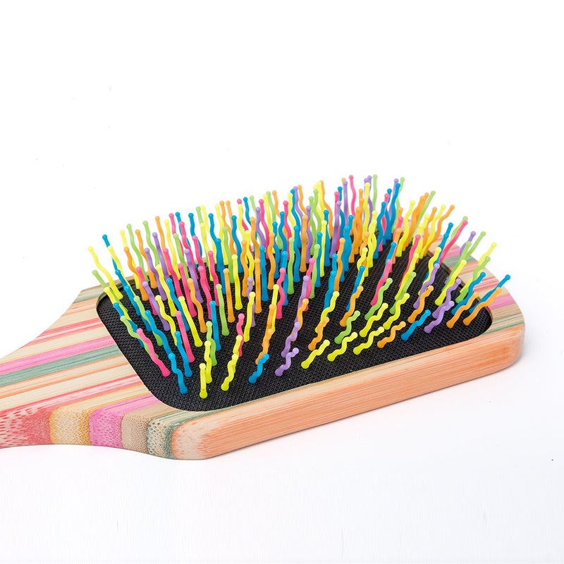 WIN SUN Natural Bamboo Paddle Hair Brush, Black and Multicolor, Hair Brush for Women, Girls and Kids, Detangling Brush for All Hair Types, 9.6in*6.1in*1.8in, 125g - Image 3