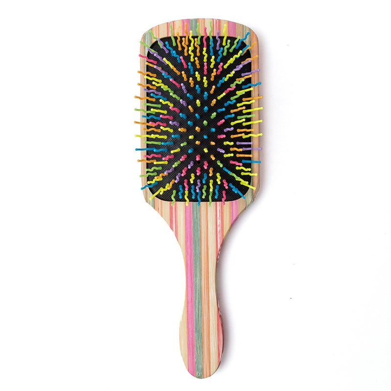 WIN SUN Natural Bamboo Paddle Hair Brush, Black and Multicolor, Hair Brush for Women, Girls and Kids, Detangling Brush for All Hair Types, 9.6in*6.1in*1.8in, 125g - Image 1