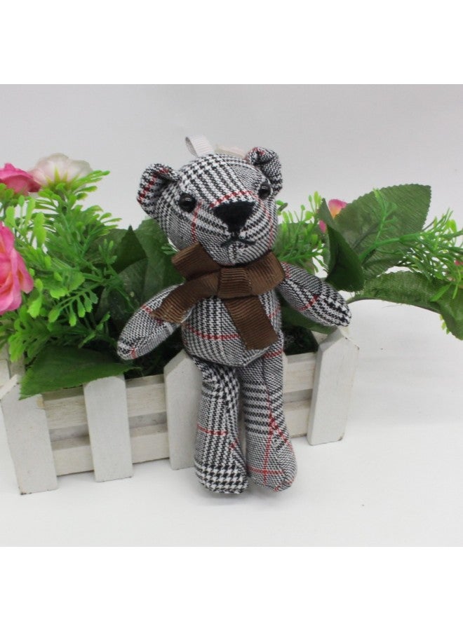 Houndstooth Bowen Bear Doll Bow Tie Teddy Bear Keychain Pendant Fabric Long-legged Bear Plush Toy Doll-Color:Red Line Without Hand Rope-Height:15cm Small  - Image 1