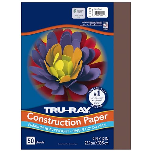 TRU-RAY ورق البناء Tru-Ray®، 50% معاد تدويره، 9" × 12"، بني داكن، عبوة من 50 ورقة - Image 1
