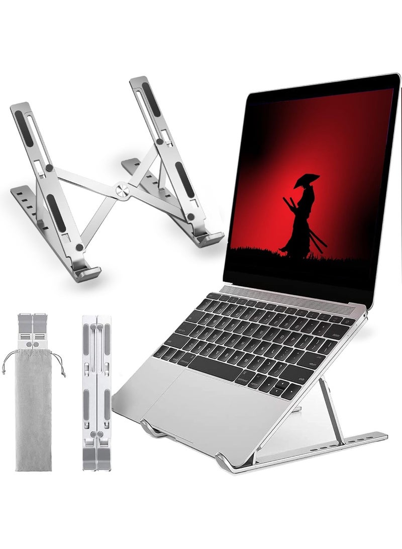 Metal Laptop Stand – 7-Level Adjustable Height – Foldable & Portable – Universal Fit for 10–17 inch Devices with Anti-Slip Silicone & Carrying Bag