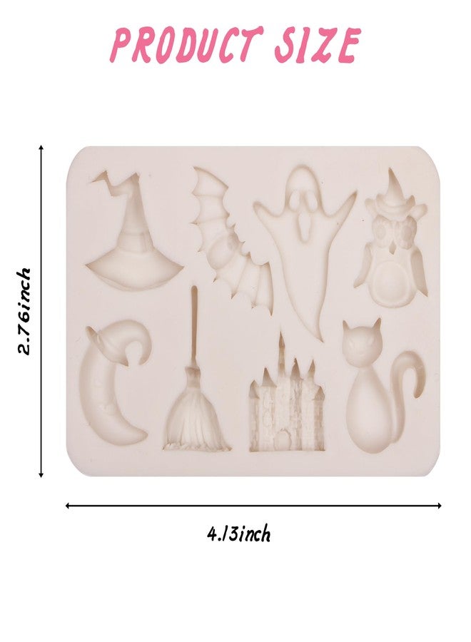Caregene Witch Hat Moon Magic Fairy Castle Fondant Mold, Halloween Ghost Bat Owl Cat Silicone Chocolate Molds for Cake Decoration Cupcake Topper Candy Gum Paste Sugar Craft Clay Resin - Image 2