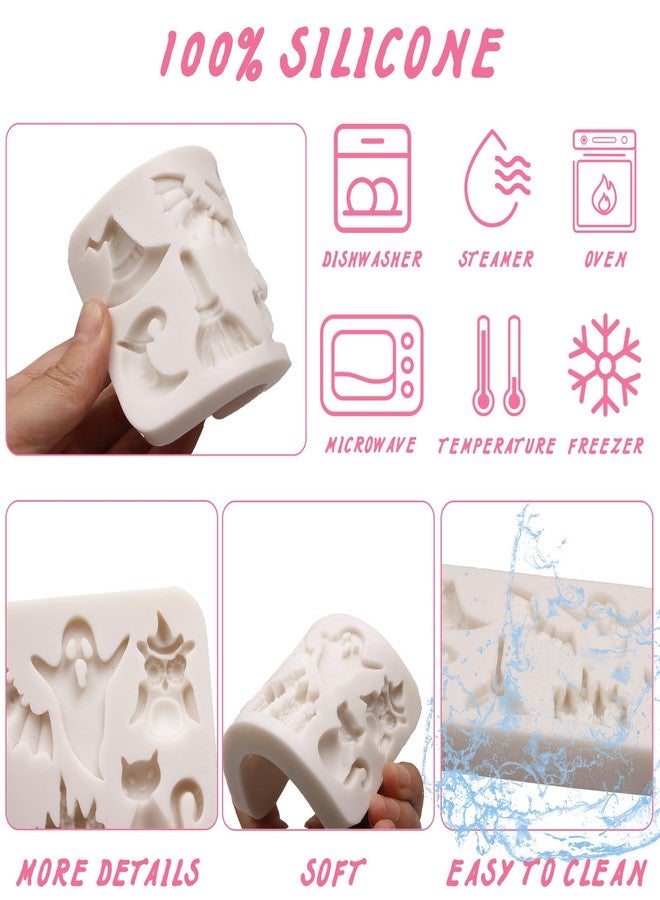 Caregene Witch Hat Moon Magic Fairy Castle Fondant Mold, Halloween Ghost Bat Owl Cat Silicone Chocolate Molds for Cake Decoration Cupcake Topper Candy Gum Paste Sugar Craft Clay Resin - Image 3