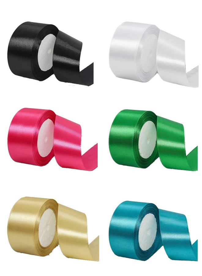 Zeemey 6 Rolls of Double-Sided Satin Ribbon, 1.57 inch x 25 yards (Total 150 yards), Assorted Colors - Perfect for Wedding Bouquets, Gift Wrapping, Hair Accessories, Party Decorations  - Image 1