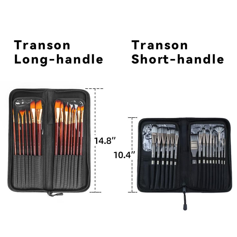 Transon 16pcs Professional Long Artist Paint Brush Set with Brush Case Assorted for Acrylic Watercolor Gouache Oil Tempera and Body Painting - Image 3