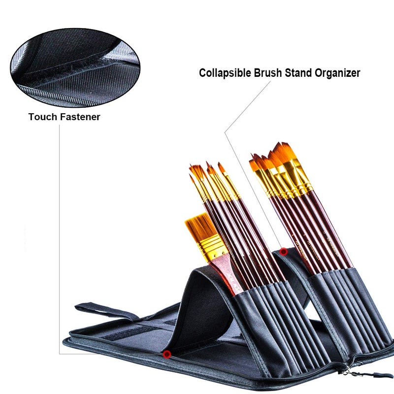Transon 16pcs Professional Long Artist Paint Brush Set with Brush Case Assorted for Acrylic Watercolor Gouache Oil Tempera and Body Painting - Image 5