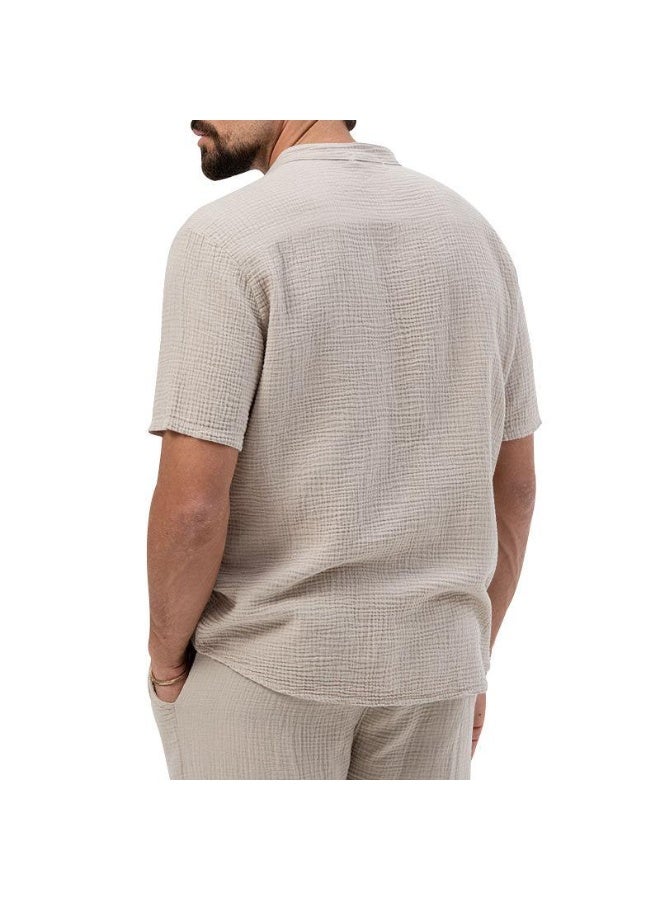 Men's Casual Pure Color T-Shirt Short Sleeve Shirt Pants Set Thin Summer - Image 2