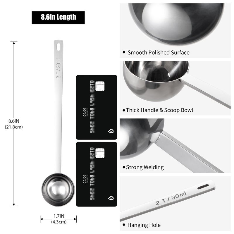 Doosu 18/8 Stainless Steel Coffee Scoop, Doosu Food-Grade Metal Measuring Spoon with 6.9in Long Handle, Tablespoon Scooper for Coffee Beans, Ground Coffee, Espresso, Protein Powders, Tea, Sugar (2 Tbsp) - Image 2