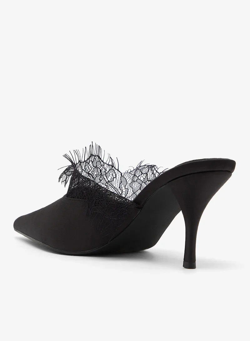 Glamorous BLACK SATIN Casual Mule Heeled Sandals for Women | Best Price UAE