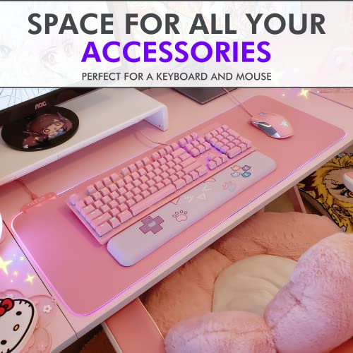 Tilted Nation Pink Mouse Pad | RGB Gaming Mouse Pad Pink (Create Your Dream Setup) Large LED Mousepad Mats for Desk with 8 Light Modes, Smooth Gliding, and Easy to Clean - Girl Gaming Accessories - Image 2
