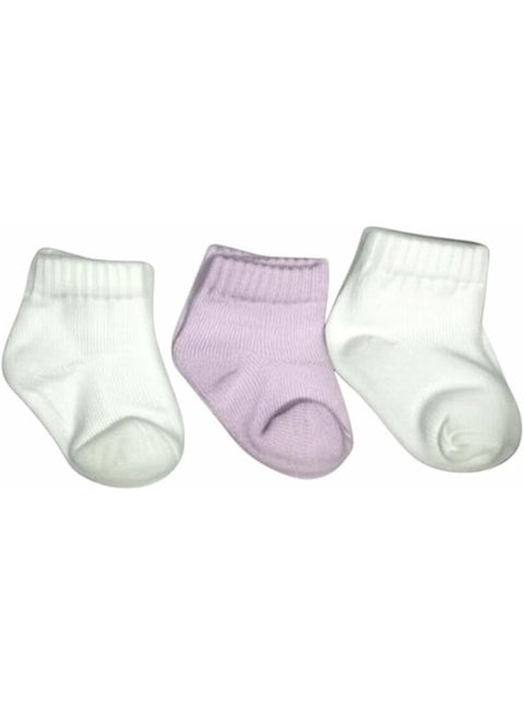 Cotton baby socks, white and purple, 3 pairs