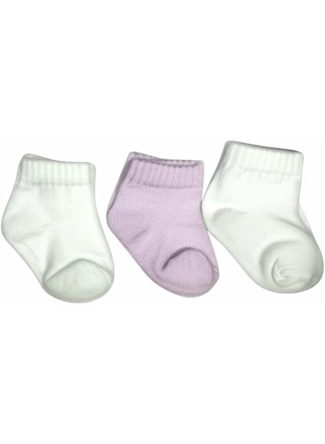Cotton baby socks, white and purple, 3 pairs - Image 1