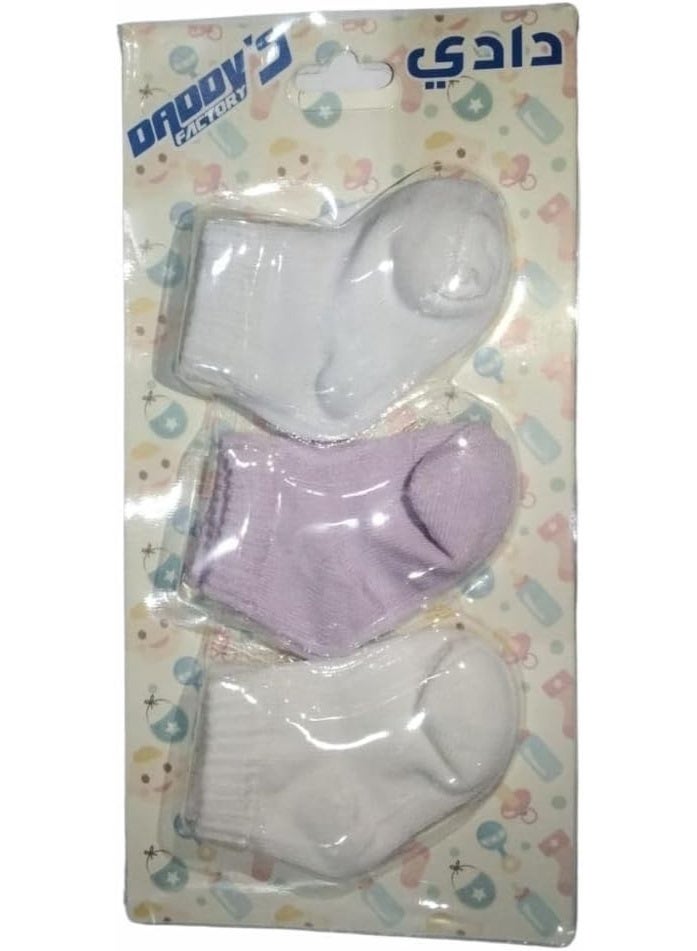 Cotton baby socks, white and purple, 3 pairs - Image 3