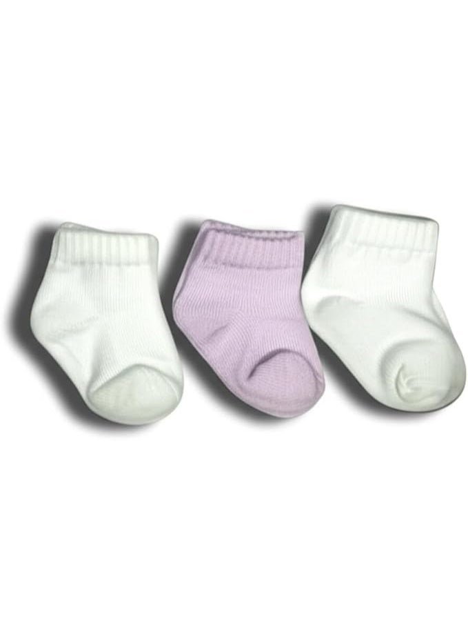 Cotton baby socks, white and purple, 3 pairs - Image 2