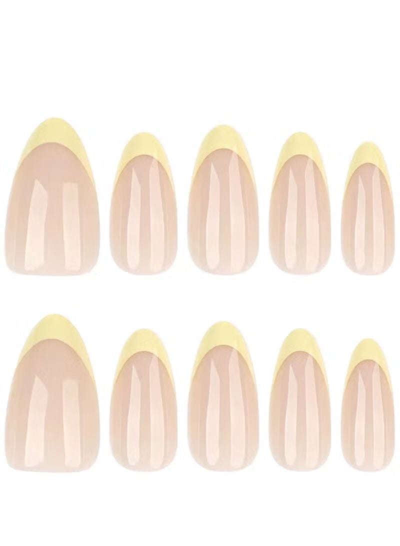Gecomo 24Pcs Acrylic Press On Nails - Short Almond Yellow French Tips, Minimalist Chic Vibe, Fake Nails with Glue Kit for Fall & Summer Styling - Image 2