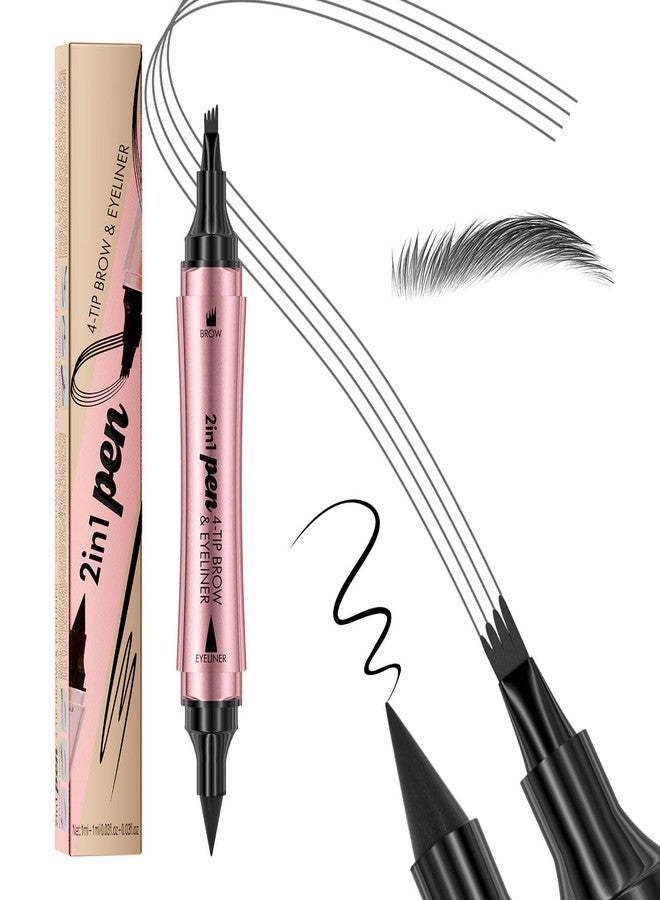 W3W 2024 New Magic Microblading Eyebrow Pencil,2-In-1 Dual-Ended Eyeliner And Eyebrow Pen with 4-Fork-Tip, Precise Brow Pen for Natural, Long-Lasting and Waterproof Eye Brow Pencils for Women(Grey) - Image 1