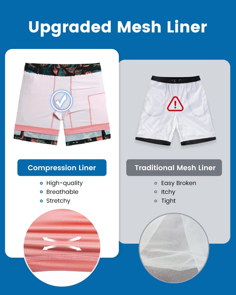 maamgic Mens Swim Trunks with Compression Liner 7 Inch Inseam Mens Bathing Suit Quick Dry Swimming Trunks Swimsuit Submarine Pink Black Large - Image 5