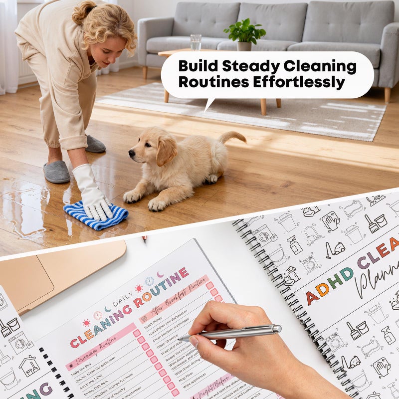 Droyek ADHD Cleaning Planner Colorful Frosted Cover - Daily Weekly Cleaning Schedule Notebook for ADHD Adults Kids, Tear-Resistant Bleed-Proof - Image 2