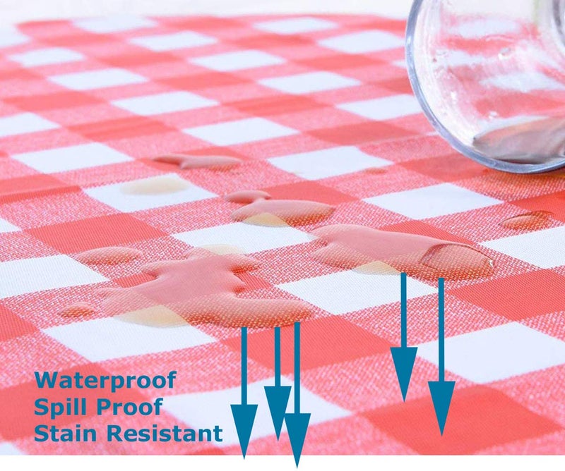 Tektrum 100% Polyester Waterproof 60 X 84 Inch 60""X84"" Rectangular Checker Checkered Tablecloth Table Cover -Spill Proof/Stain Resistant/Wrinkle Free-for Camping Picnic  Restaurant (Red and White) - Image 3