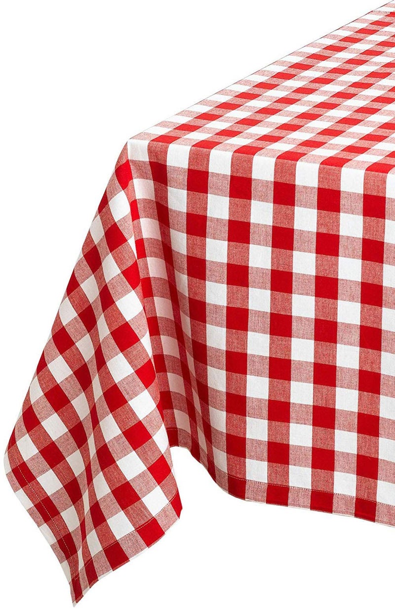 Tektrum 100% Polyester Waterproof 60 X 84 Inch 60""X84"" Rectangular Checker Checkered Tablecloth Table Cover -Spill Proof/Stain Resistant/Wrinkle Free-for Camping Picnic  Restaurant (Red and White) - Image 1