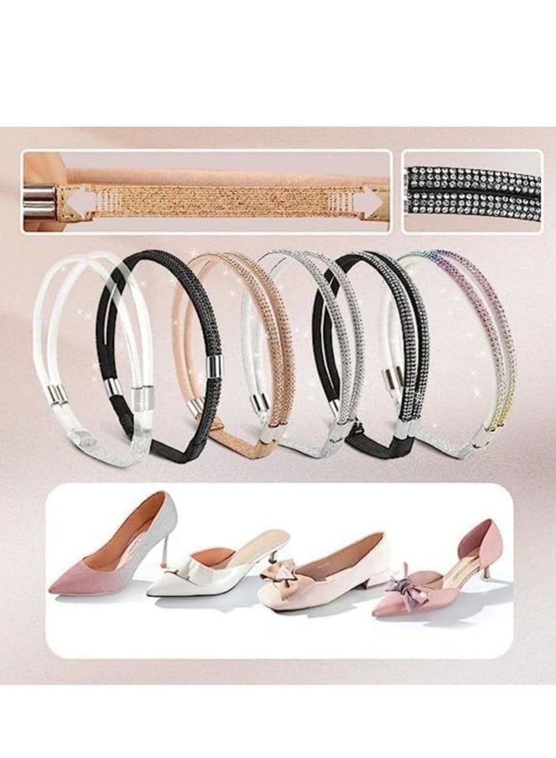 KASTWAVE أشرطة أحذية مرنة عالية الكعب، أشرطة مرنة عالية الكعب مضادة للارتخاء مرصعة بأحجار الراين، للكعب، أشرطة أحذية مرنة قابلة للفصل، حزام كاحل مع مشبك بديل 6 أزواج - Image 2